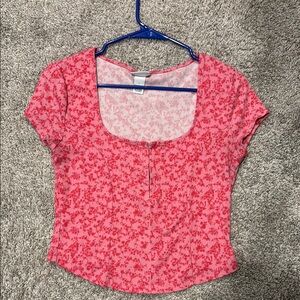 Rue21 Pink and White Fitted Crop Blouse